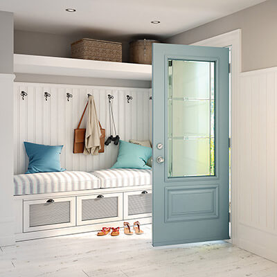 A modern sky blue colored door