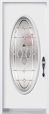 Door with full custom-shaped decorative glass insert