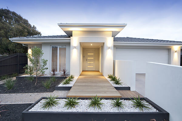 Modern white front door with four glass inserts