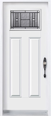 Traditional white door with small decorative glass insert