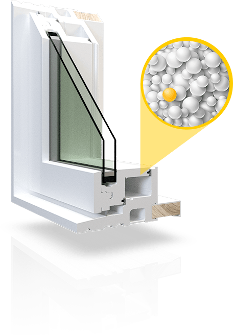 A cut-away of a RevoCell® window with a zoomed in detail of the mPVC structure of the window.