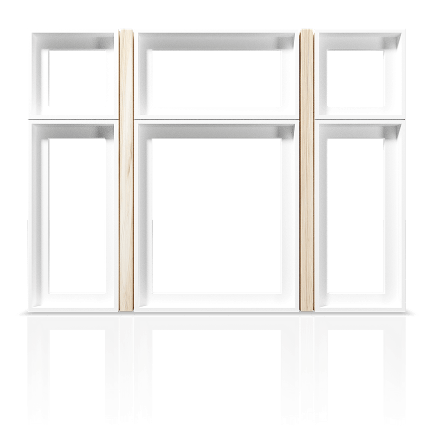 An example of a standard hollow-chamber PVC Window showing the frame and mullion only.