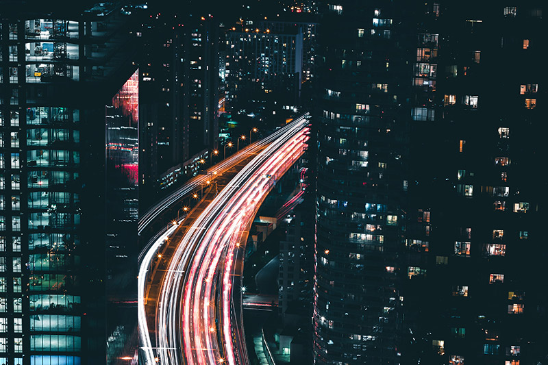 Traffic on the 401 highway during night time.