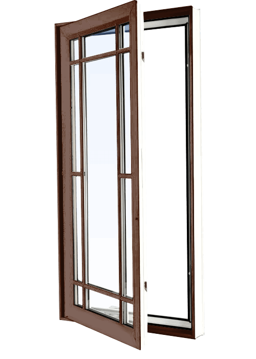 Custom high gloss brown color vinyl replacement casement window