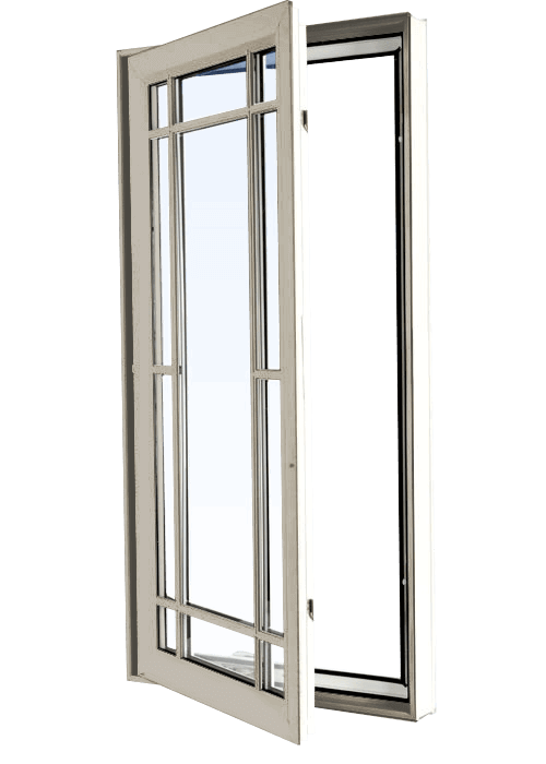 Custom sandstone color vinyl replacement casement window