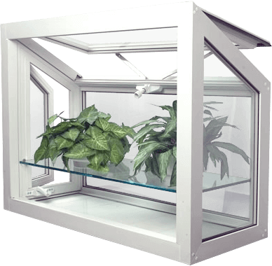 A custom-designed greenhouse window
